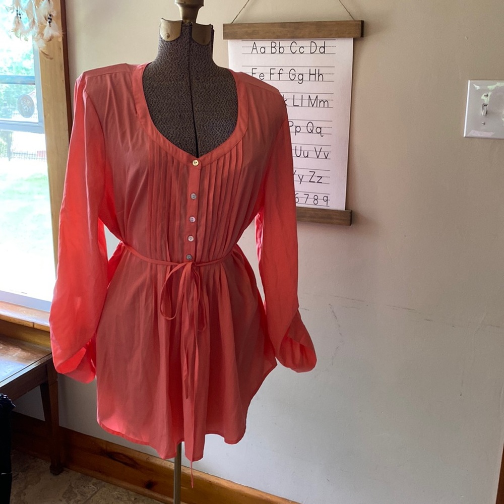Salmon Empire Waist with button up low cut Top